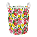 Colorful Tulip Pattern Print Round Laundry Basket