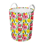 Colorful Tulip Pattern Print Round Laundry Basket