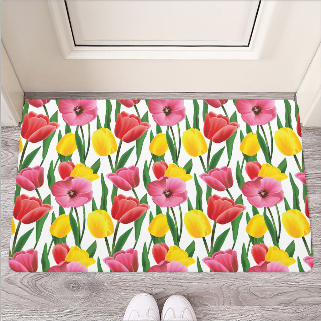 Colorful Tulip Pattern Print Rubber Doormat