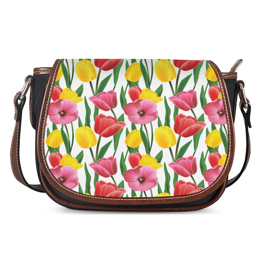 Colorful Tulip Pattern Print Saddle Bag
