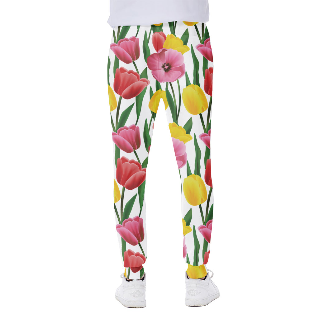 Colorful Tulip Pattern Print Scuba Joggers