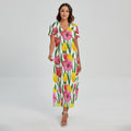 Colorful Tulip Pattern Print Short Sleeve Maxi Dress