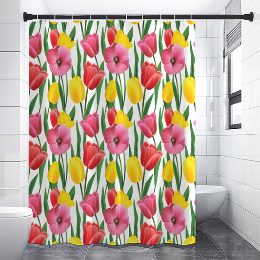Colorful Tulip Pattern Print Shower Curtain