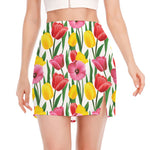 Colorful Tulip Pattern Print Side Slit Mini Skirt