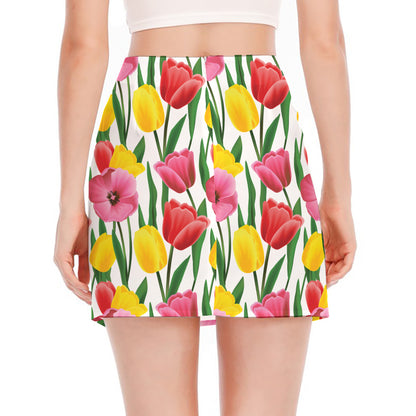 Colorful Tulip Pattern Print Side Slit Mini Skirt