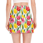 Colorful Tulip Pattern Print Side Slit Mini Skirt