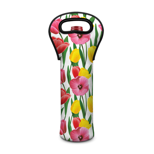 Colorful Tulip Pattern Print Single Neoprene Wine Tote