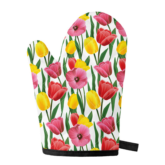 Colorful Tulip Pattern Print Single Oven Mitt