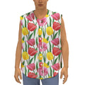 Colorful Tulip Pattern Print Sleeveless Baseball Jersey