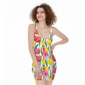 Colorful Tulip Pattern Print Sleeveless Bodycon Dress