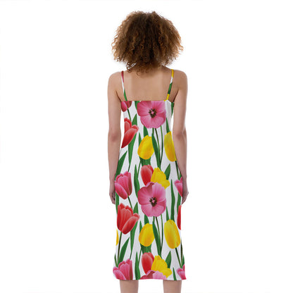 Colorful Tulip Pattern Print Slim Fit Midi Cami Dress