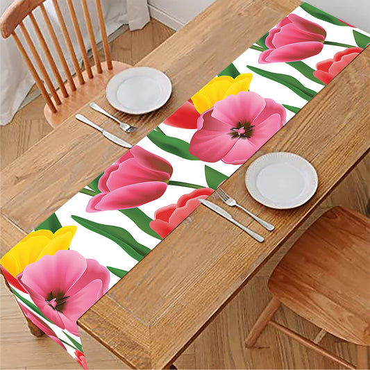 Colorful Tulip Pattern Print Table Runner