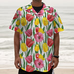 Colorful Tulip Pattern Print Textured Short Sleeve Shirt