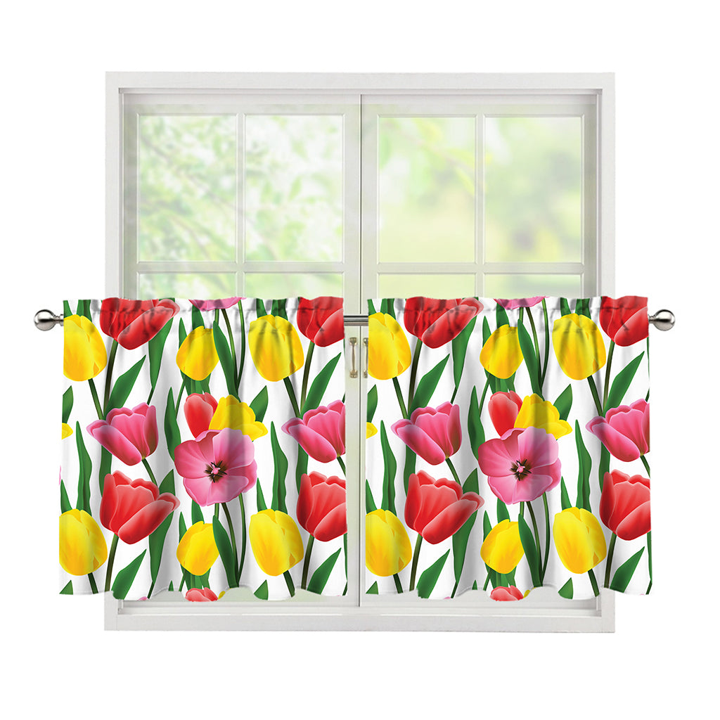 Colorful Tulip Pattern Print Tier Curtains