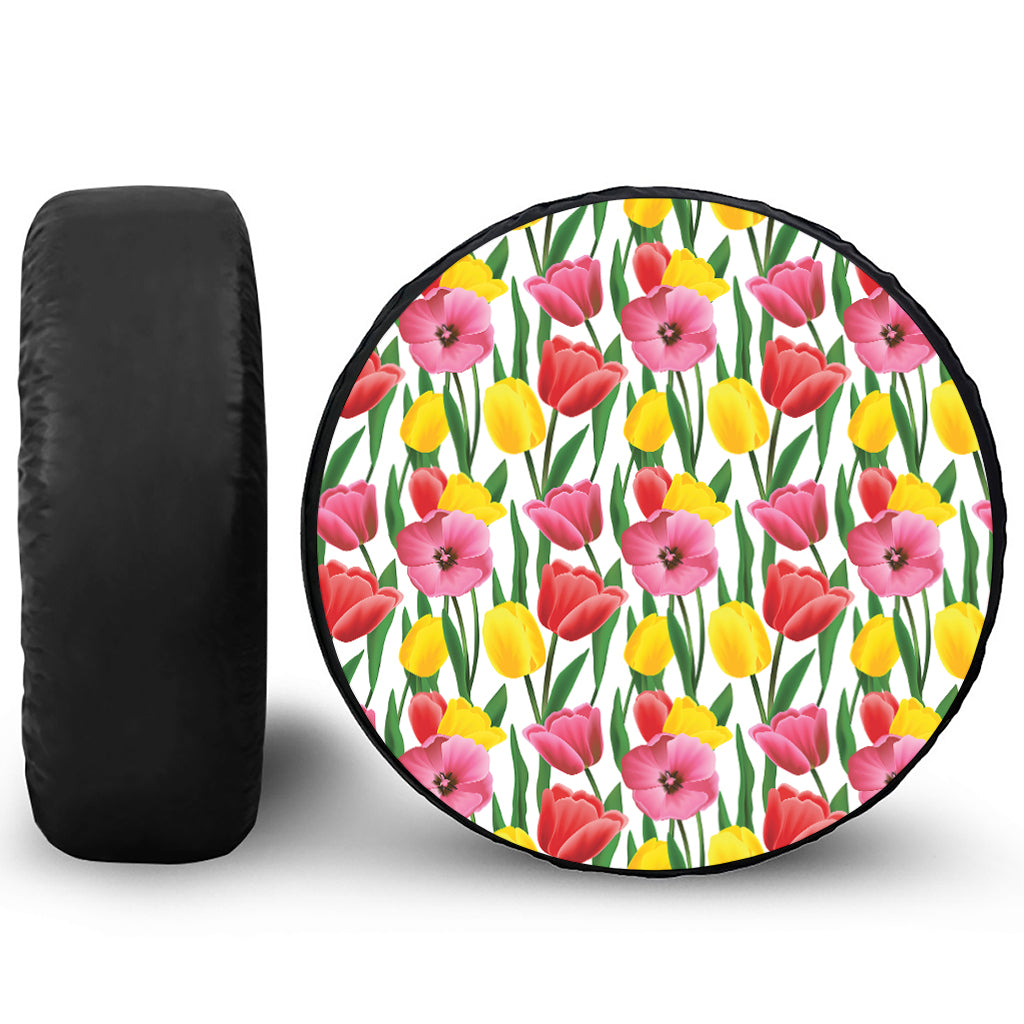 Colorful Tulip Pattern Print Tire Cover