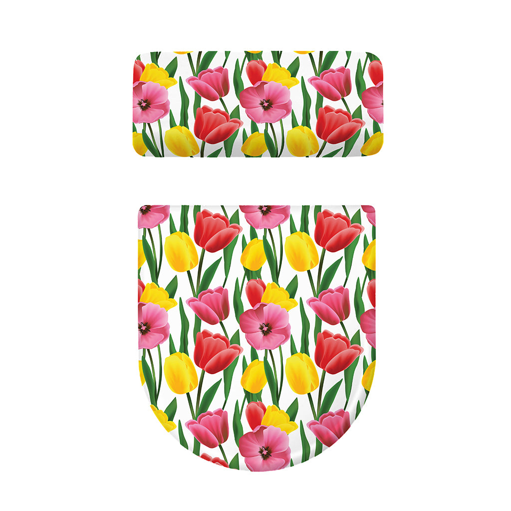 Colorful Tulip Pattern Print Toilet Lid And Tank Cover Set