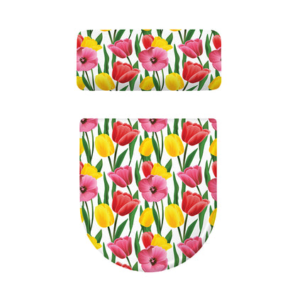 Colorful Tulip Pattern Print Toilet Lid And Tank Cover Set