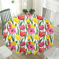 Colorful Tulip Pattern Print Waterproof Round Tablecloth