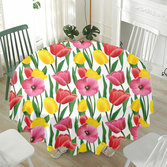 Colorful Tulip Pattern Print Waterproof Round Tablecloth