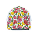 Colorful Tulip Pattern Print White Mesh Trucker Hat
