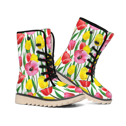 Colorful Tulip Pattern Print Winter Boots