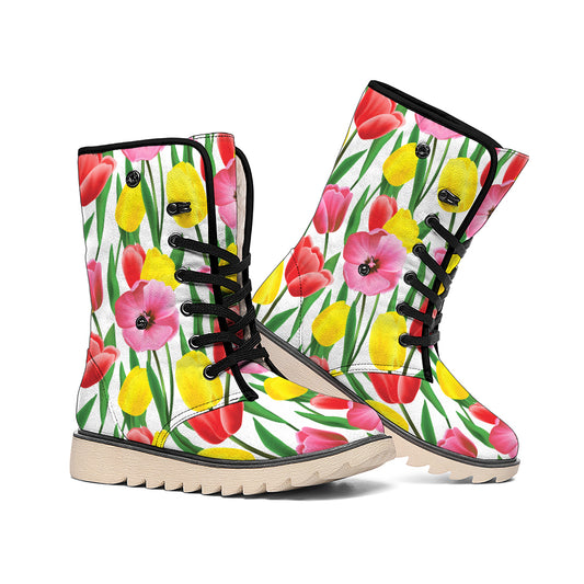 Colorful Tulip Pattern Print Winter Boots