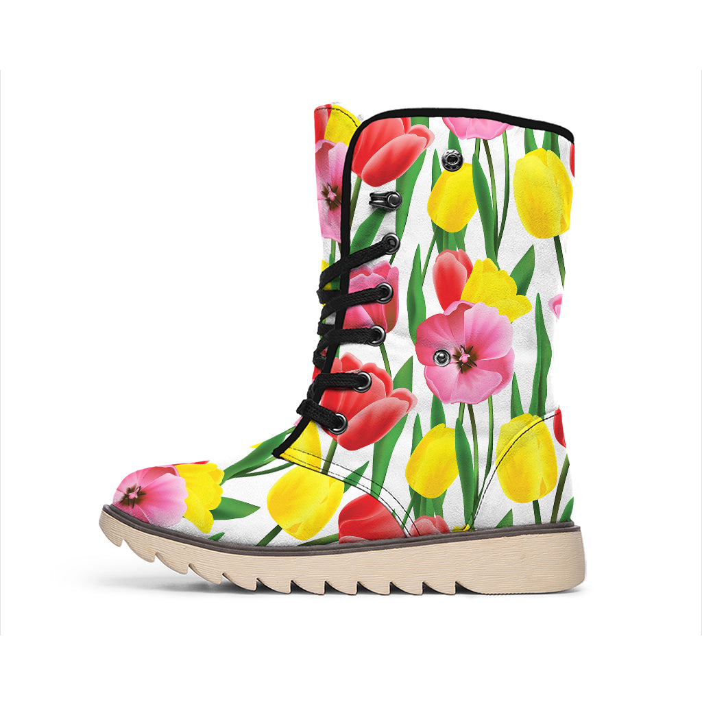 Colorful Tulip Pattern Print Winter Boots
