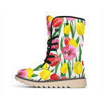Colorful Tulip Pattern Print Winter Boots
