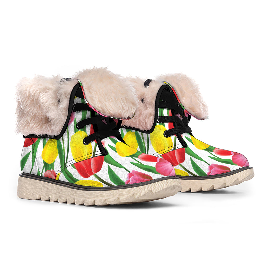 Colorful Tulip Pattern Print Winter Boots
