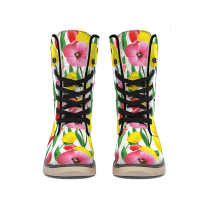 Colorful Tulip Pattern Print Winter Boots