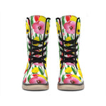 Colorful Tulip Pattern Print Winter Boots