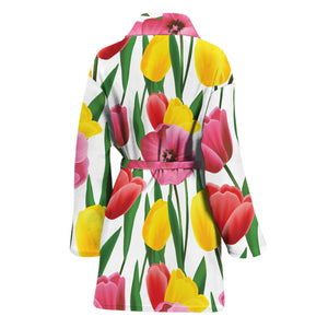 Colorful Tulip Pattern Print Women's Bathrobe