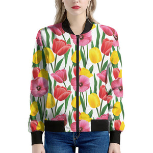 Colorful Tulip Pattern Print Women's Bomber Jacket