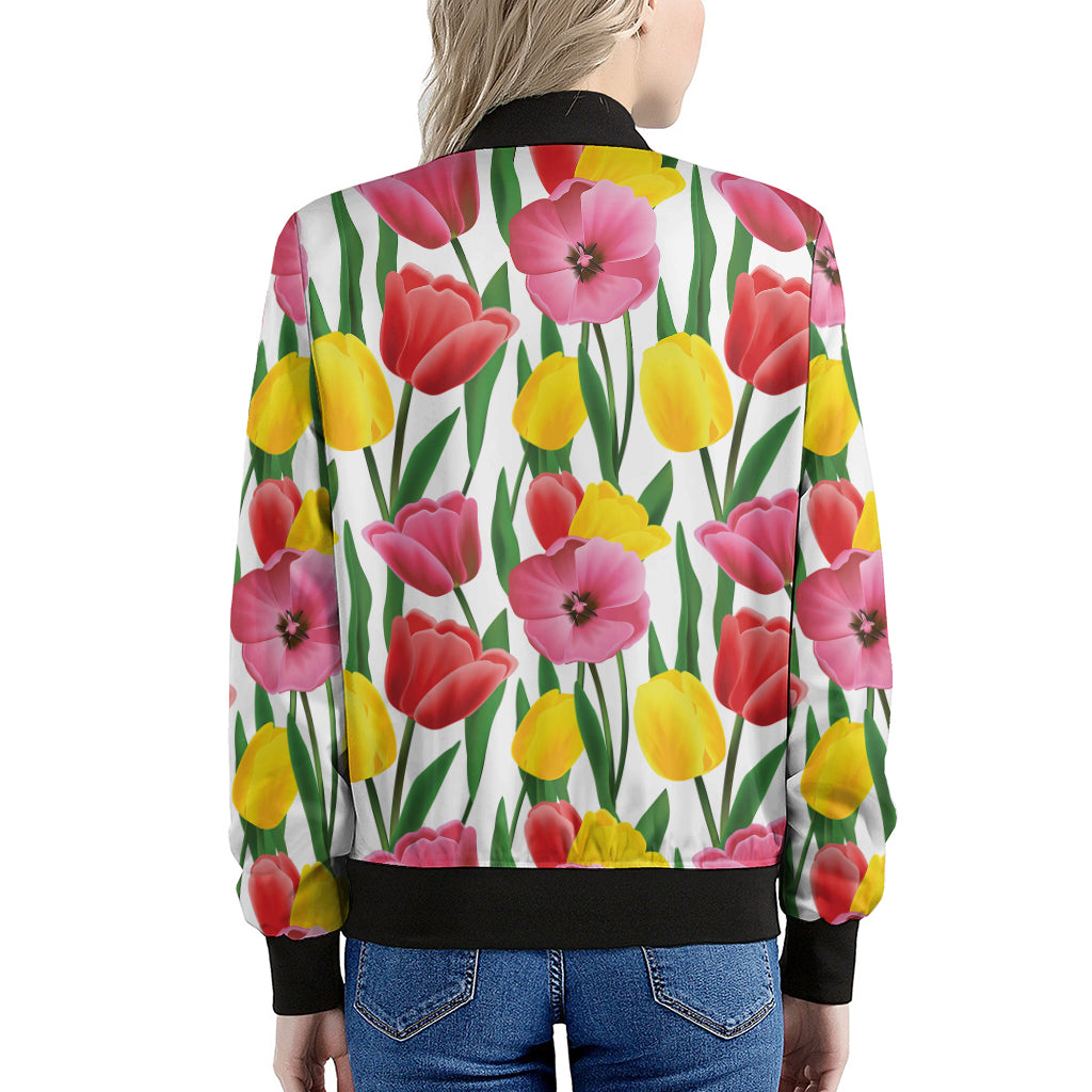 Colorful Tulip Pattern Print Women's Bomber Jacket