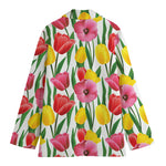 Colorful Tulip Pattern Print Women's Cotton Blazer