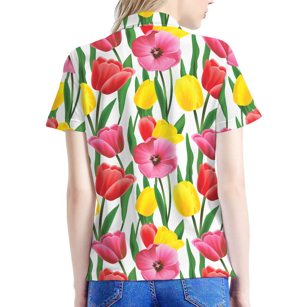 Colorful Tulip Pattern Print Women's Polo Shirt