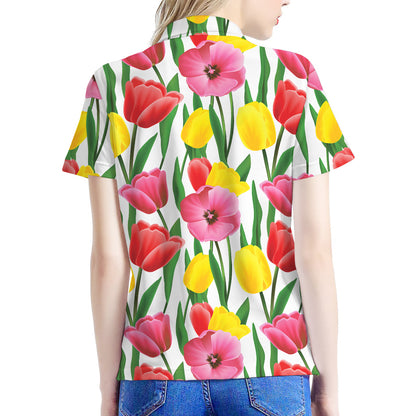 Colorful Tulip Pattern Print Women's Polo Shirt
