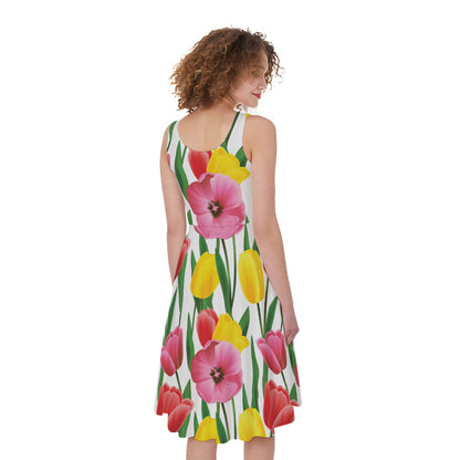 Colorful Tulip Pattern Print Women's Sleeveless Dress