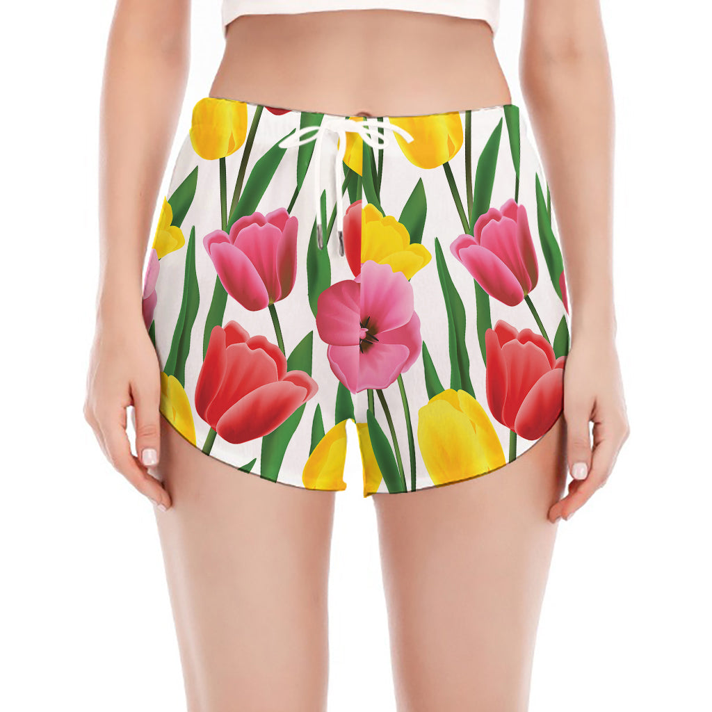 Colorful Tulip Pattern Print Women's Split Running Shorts