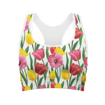 Colorful Tulip Pattern Print Women's Sports Bra