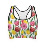 Colorful Tulip Pattern Print Women's Sports Bra