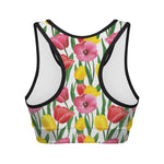 Colorful Tulip Pattern Print Women's Sports Bra