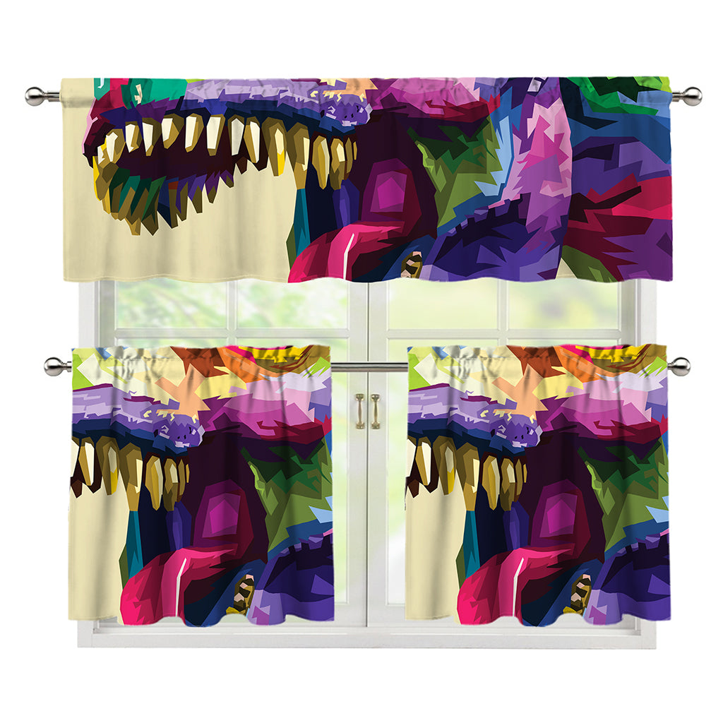 Colorful Tyrannosaurus Rex Print 3 Piece Kitchen Curtains