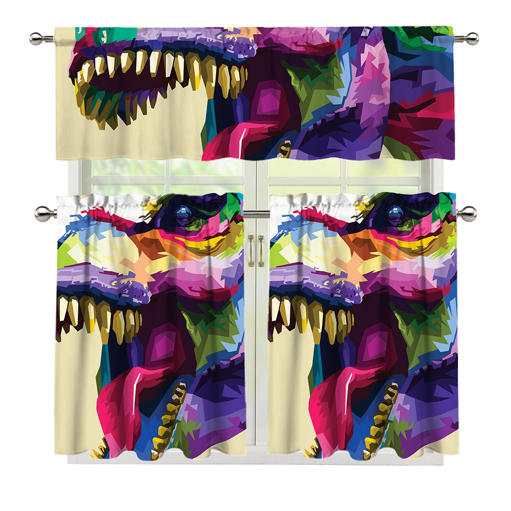 Colorful Tyrannosaurus Rex Print 3 Piece Kitchen Curtains
