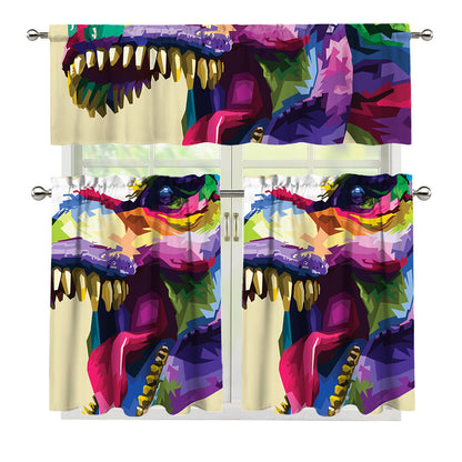 Colorful Tyrannosaurus Rex Print 3 Piece Kitchen Curtains
