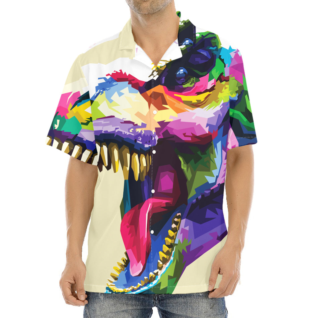 Colorful Tyrannosaurus Rex Print Aloha Shirt