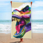Colorful Tyrannosaurus Rex Print Beach Towel