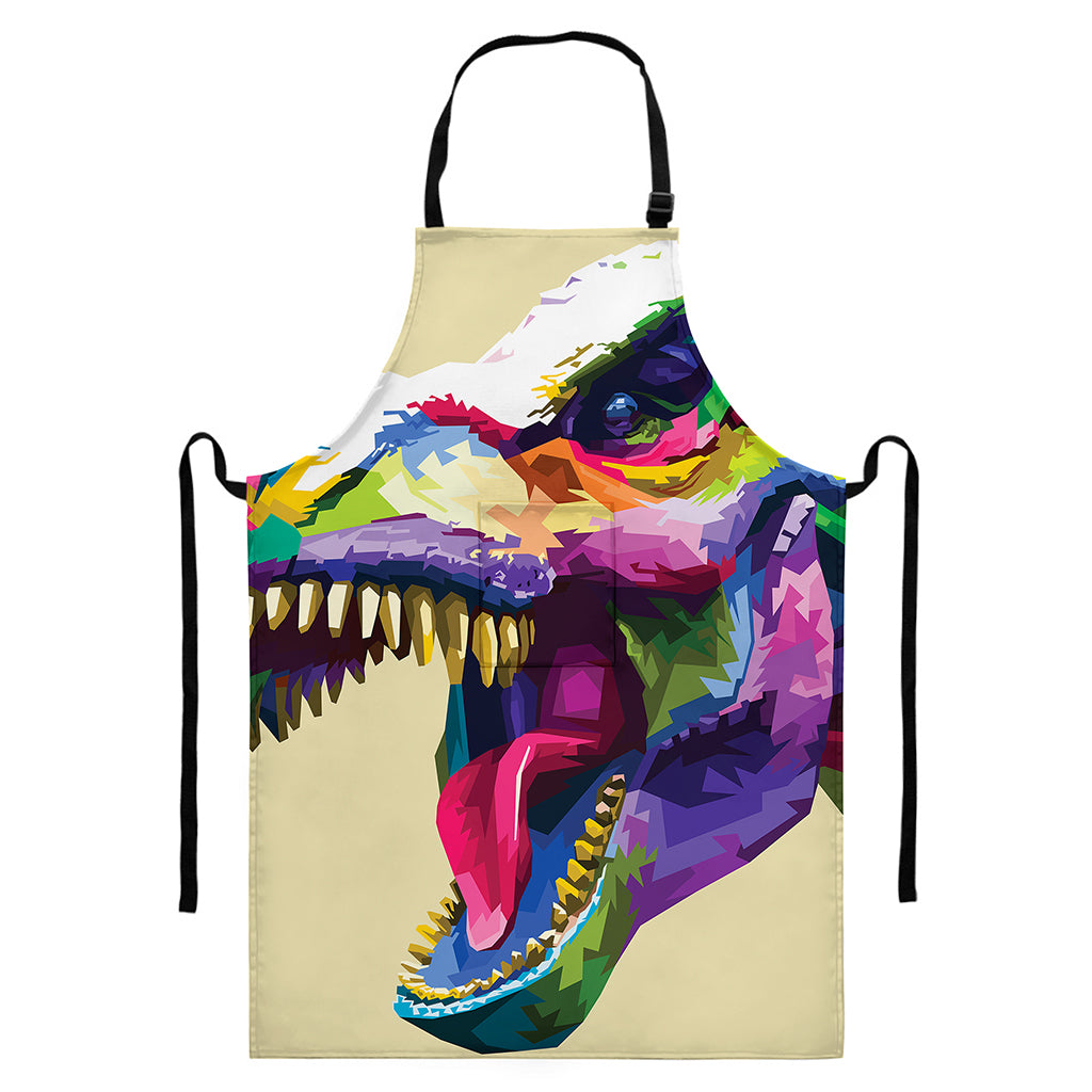 Colorful Tyrannosaurus Rex Print Bib Apron With Pocket