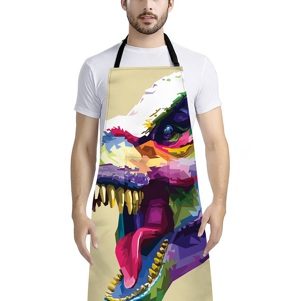 Colorful Tyrannosaurus Rex Print Bib Apron With Pocket