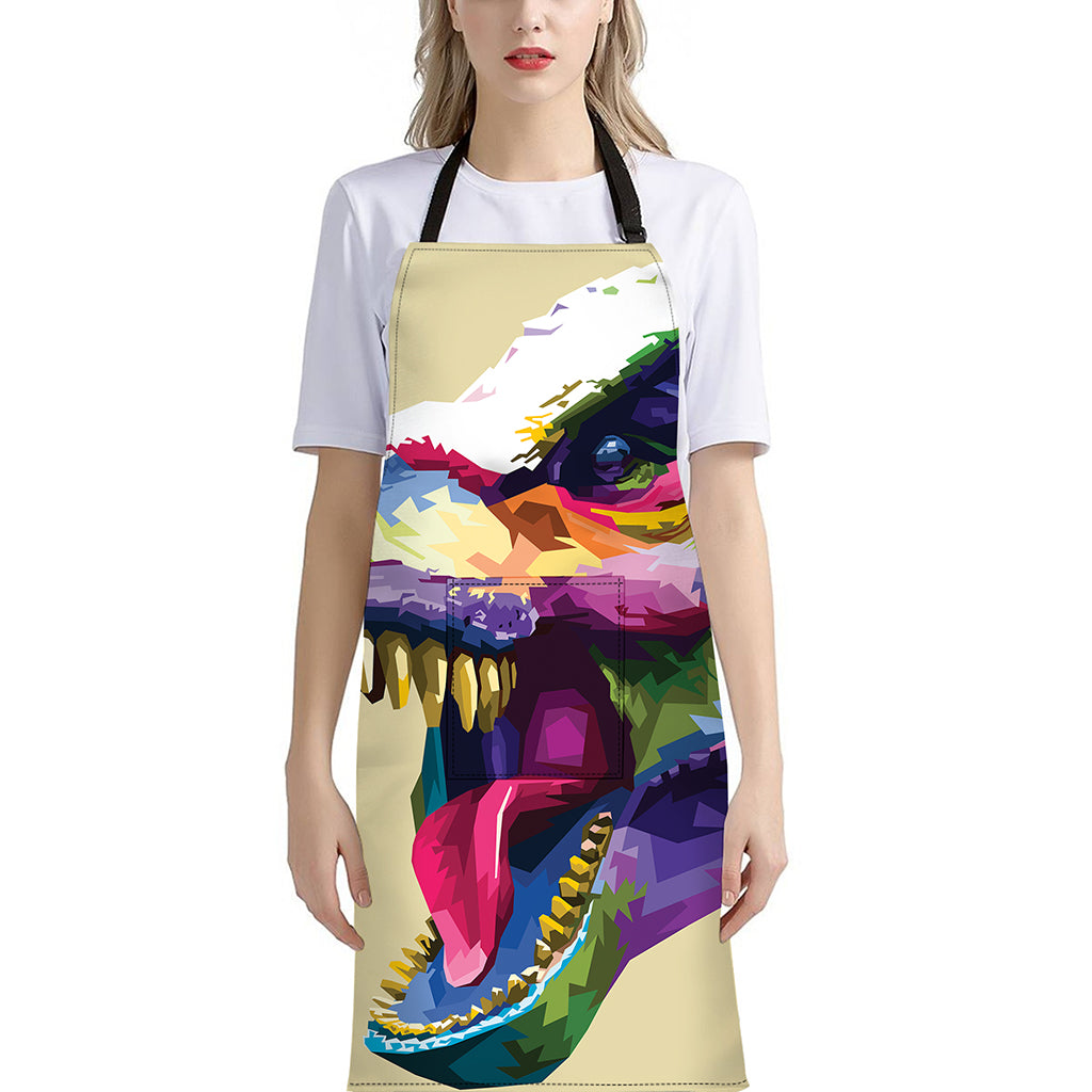Colorful Tyrannosaurus Rex Print Bib Apron With Pocket